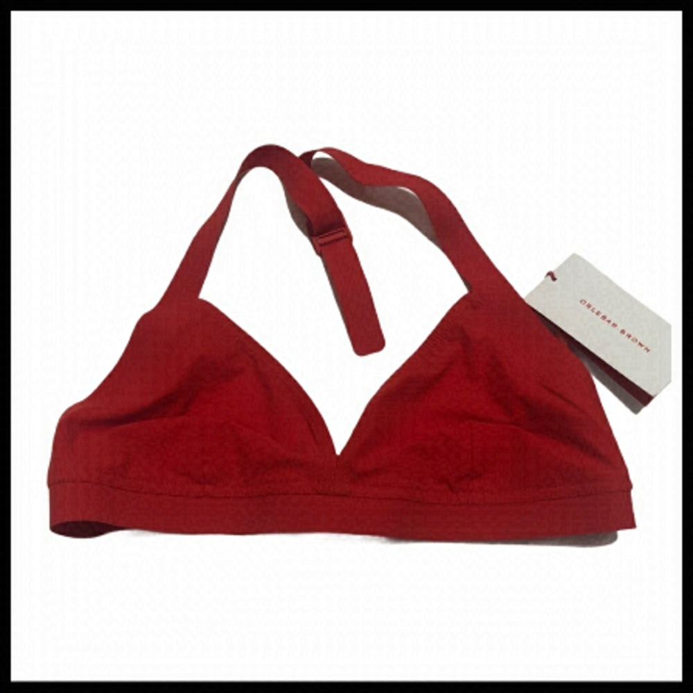 ORLEBAR BROWN Halter Bikini Top in Rescue Red